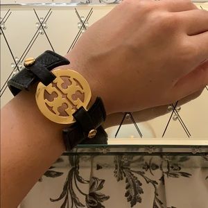 Tory Burch gold and black leather bracelet band